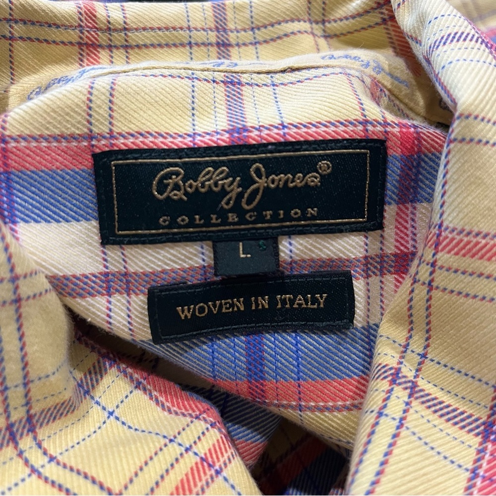Bobby Jones Button Down Size Large Yellow Plaid Golf Casual Short Sleeve Preppy - Picture 8 of 9